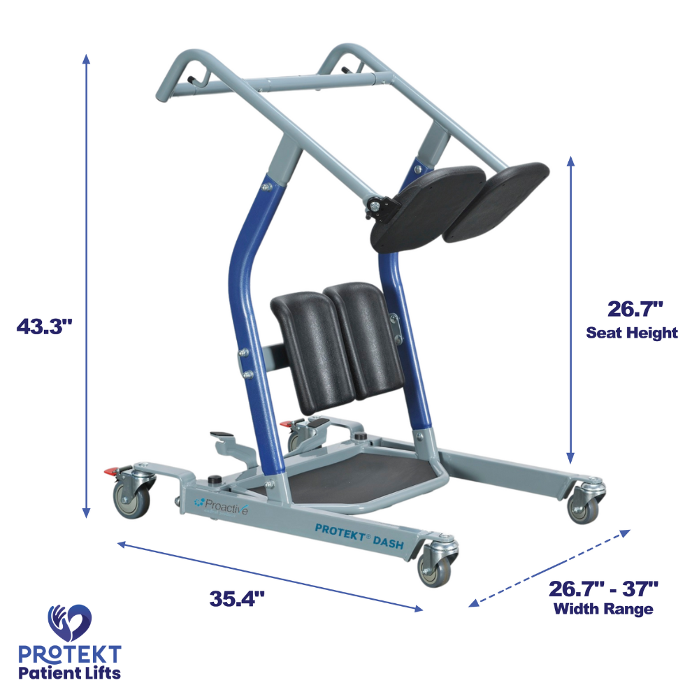 Proactive Medical Protekt Dash Standing Transfer Aid - Angled View with Dimensions