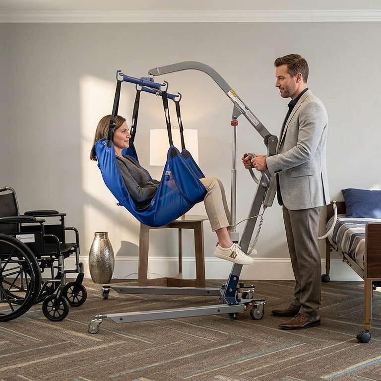 Protekt patient lift being used during a home transfer